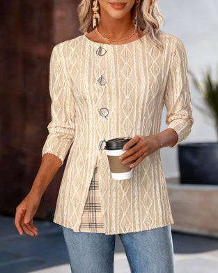 Topp I Rutig Patchwork Med Rund Halsringning