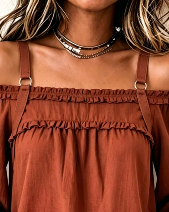 Blusar Off-Shoulder Spagetti Axelband Puff Ärm