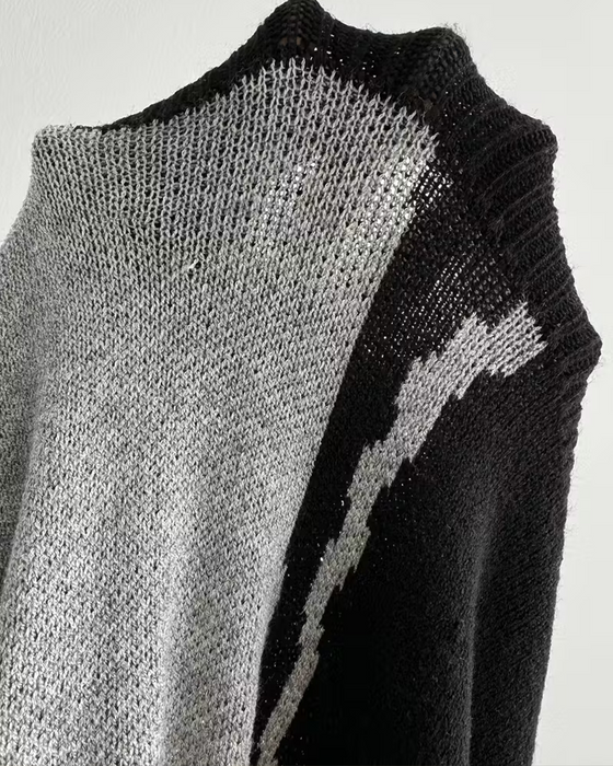 Pullover Färgblock Stor Blommig Jacquard Runda Halsen