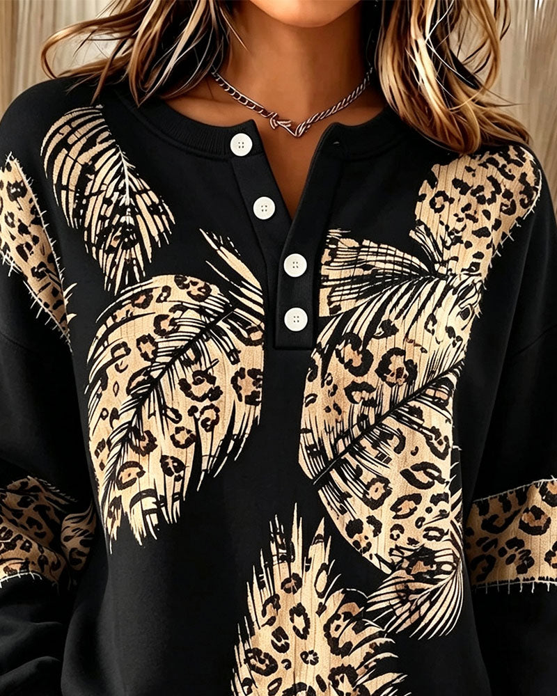 Sweatshirt Leopard Fjäder Tryck