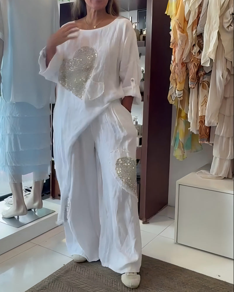 Set Enkel Paljett Hjärta