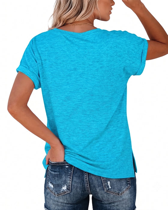 T-Shirt V-Hals Kort Ärm Lös Casual