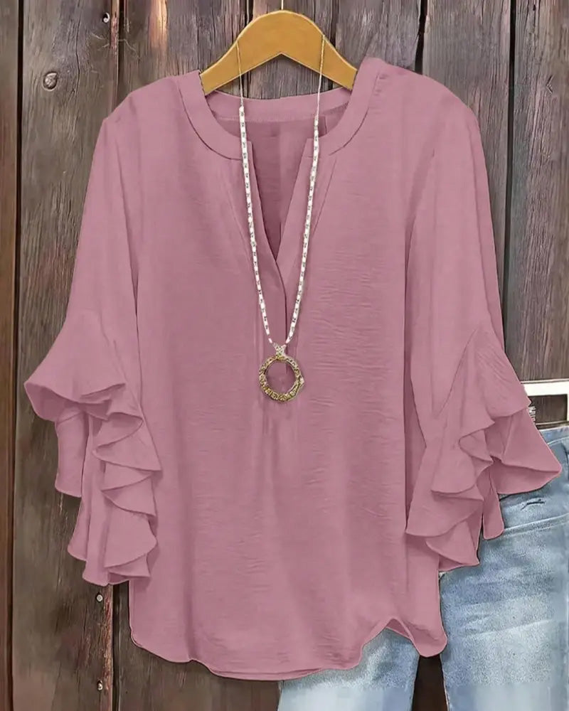 Blus Liten V-Hals Ruffle
