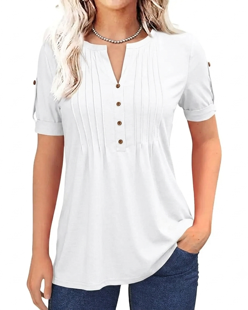 T-Shirt Veckad Henley Kort Ärm