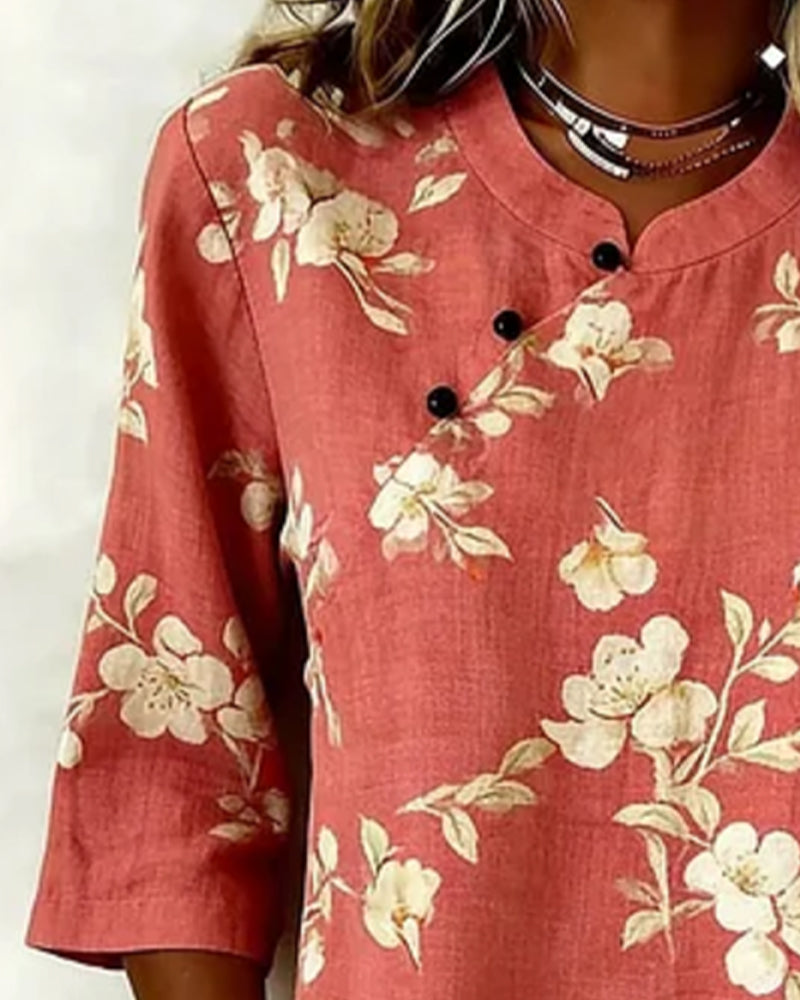 Blus Blomprint Sidoknapp 3/4-Ärm