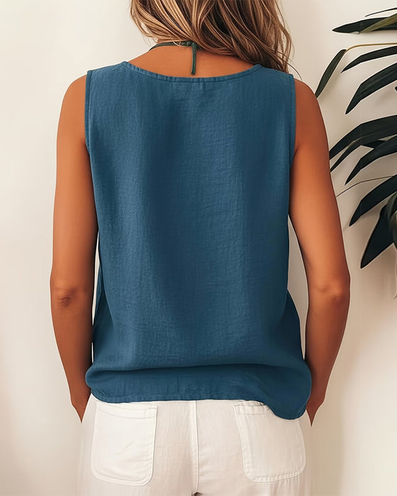 Linne Färgblock Ärmlös Linne