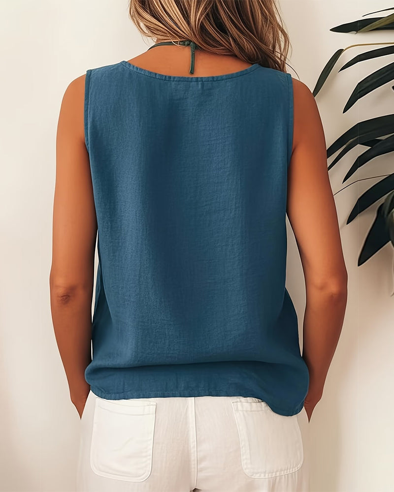 Linne Färgblock Ärmlös Linne