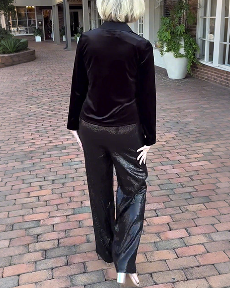 Elegant blus i enfärgad långärmad sammet