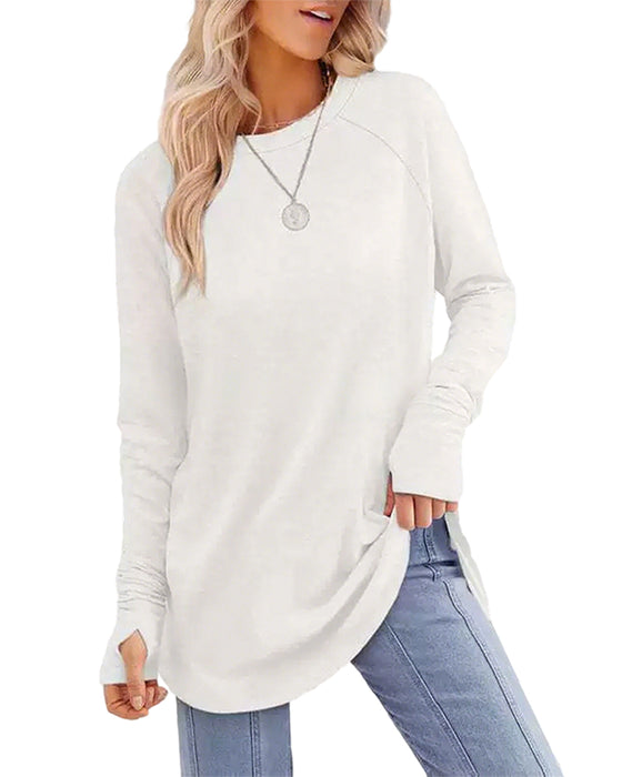 Rundhalsad Raglanfärgad Långärmad Topp