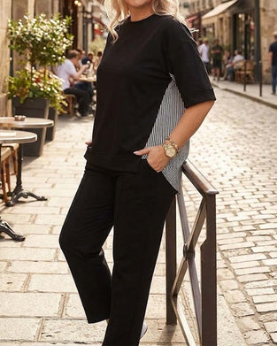 Casual blus med lapptäcke av kritstreck