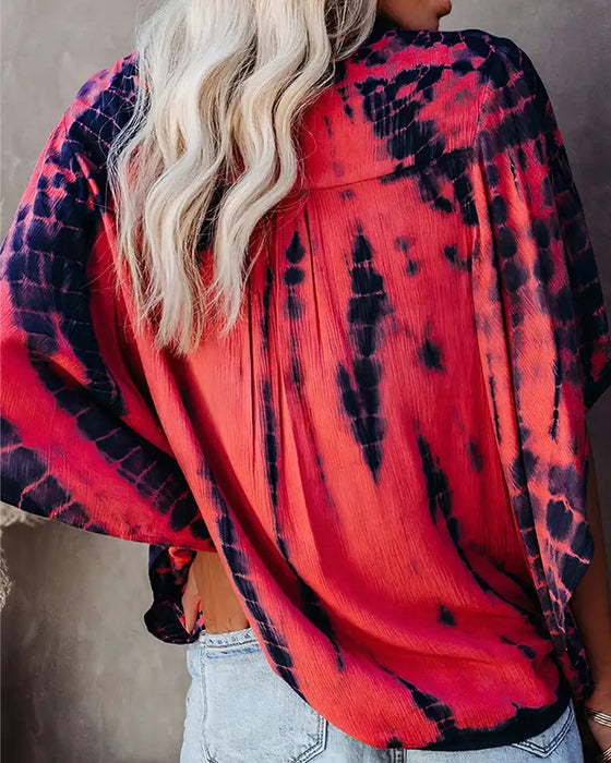 Blus V-Hals Tie-Dye Casual