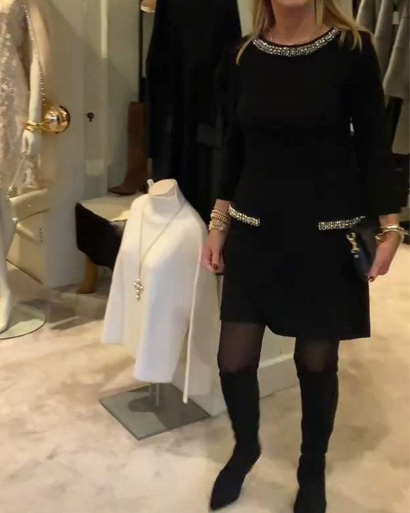 Klänning Modig Het Rhinestone Stil Långärmad