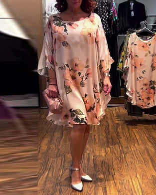 Klänning Tryckt Fladdermusärm