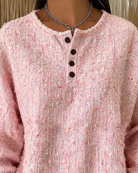 Mjukströja Tweed Henley Krage Knappning