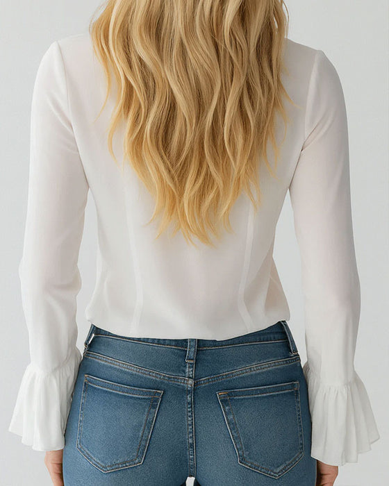 Blus Klokärmad Enfärgad Rysch