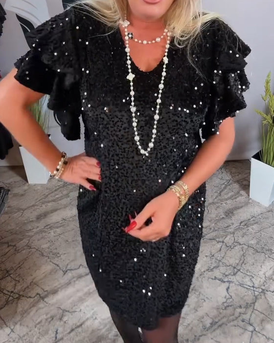 Klänning V-Ringning Ryschärm Sammets Glitter