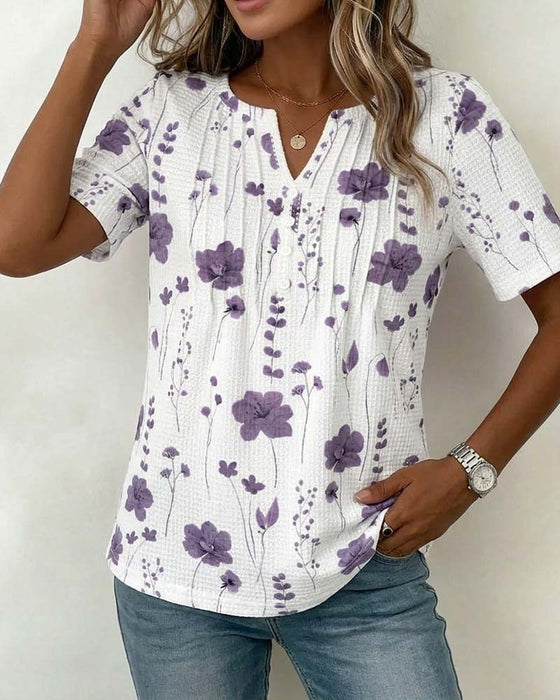 T-Shirt Våffla V-Hals Blommig