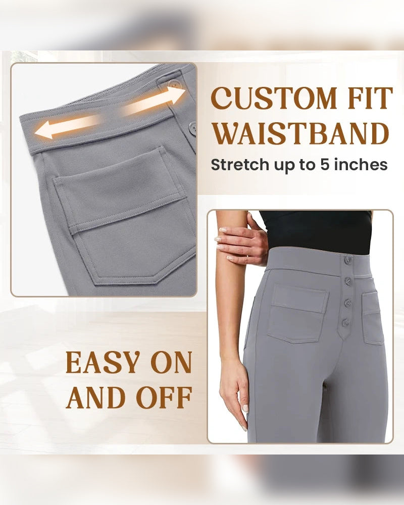 Byxor Högmidjade Knäppning Vida Ben