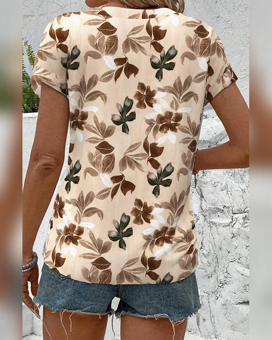 Blus Ståkrage Kort Ärm Tryckt