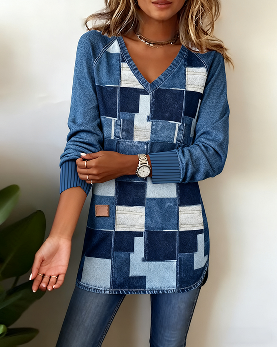 V-Ringad Topp Med Retrotryck Och Slits