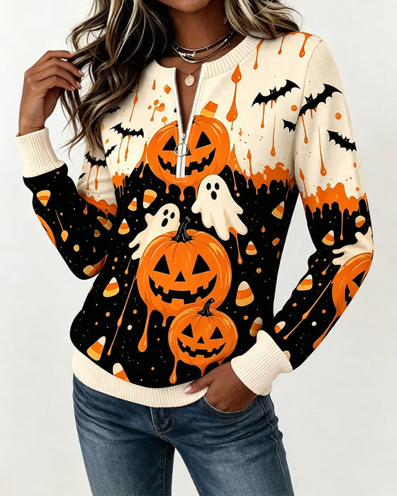Sweatshirts Dragkedja Lång Ärm Pumpa Tryck