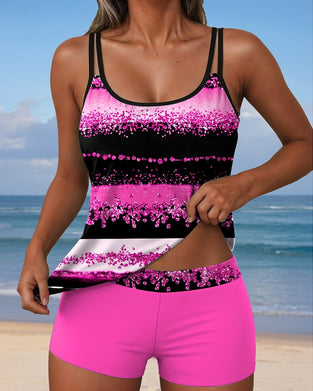 Baddräkt med avslappnad axelband och tvådelad tryck