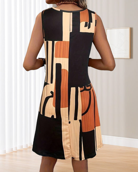 Klänning Ärmlös Rundhals Retroprint