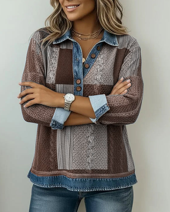 Sweatshirt Med Långa Ärmar Och Färgblocktryck