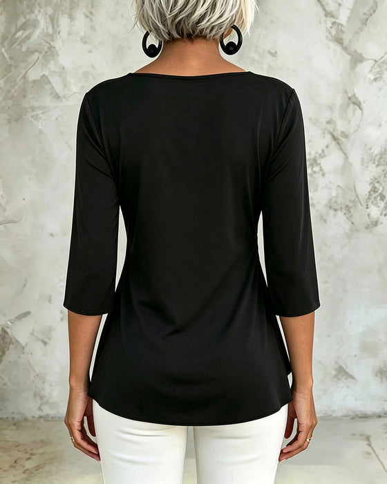 Blus V-Hals Draperad Oregelbunden