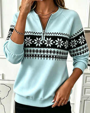 Sweatshirt Snöflinga Tryckt Halv-Zip
