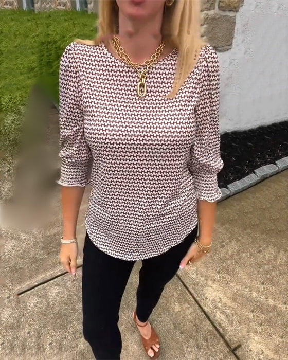 Top Elegant Halvärm Tryckt