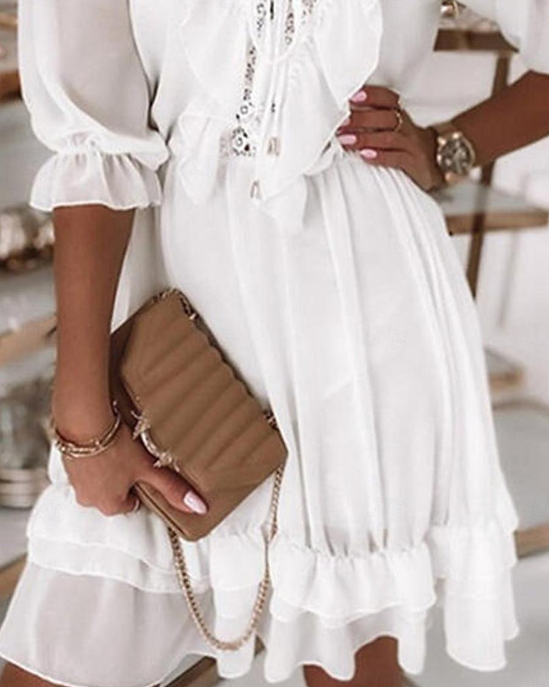 Klänning Spets V-Ringning Volang Kort