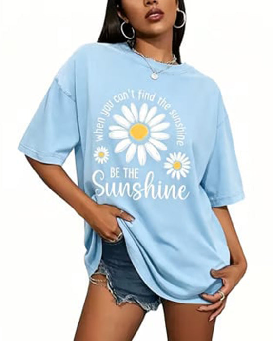 Casual T-Shirt Daisy Tryck Rundhalsad