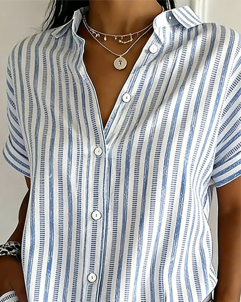 Skjorta Knäppning Randig Kortärmad