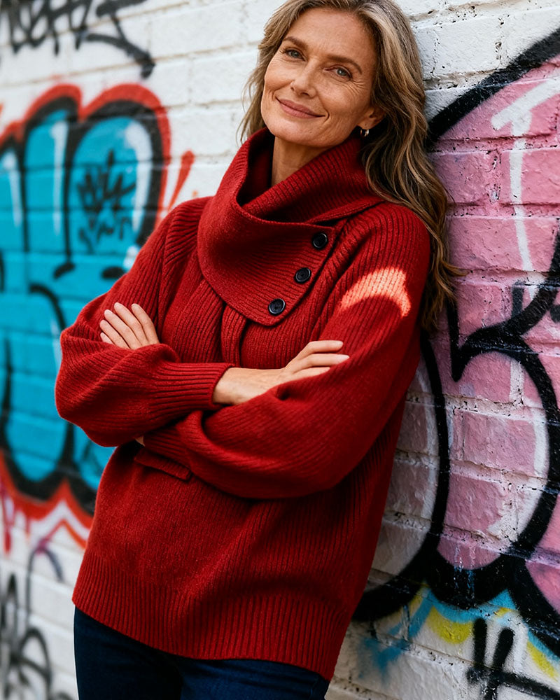 Tröja Halsdukskrage Mode Enfärgad