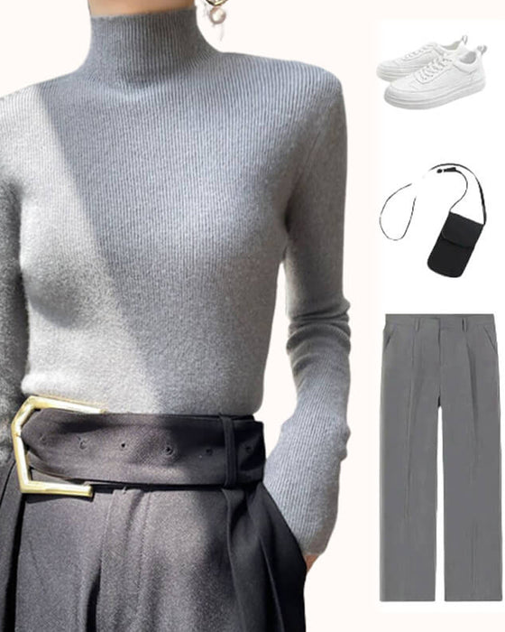 Stickad Tröja Med Halvhög Krage