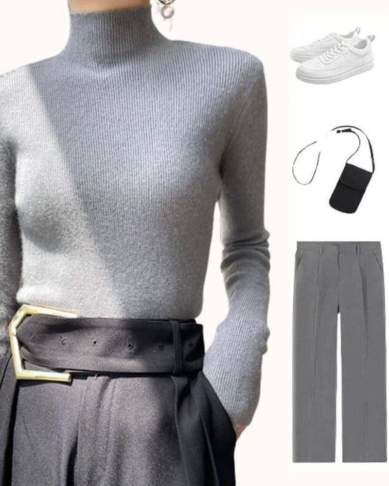 Stickad Tröja Med Halvhög Krage