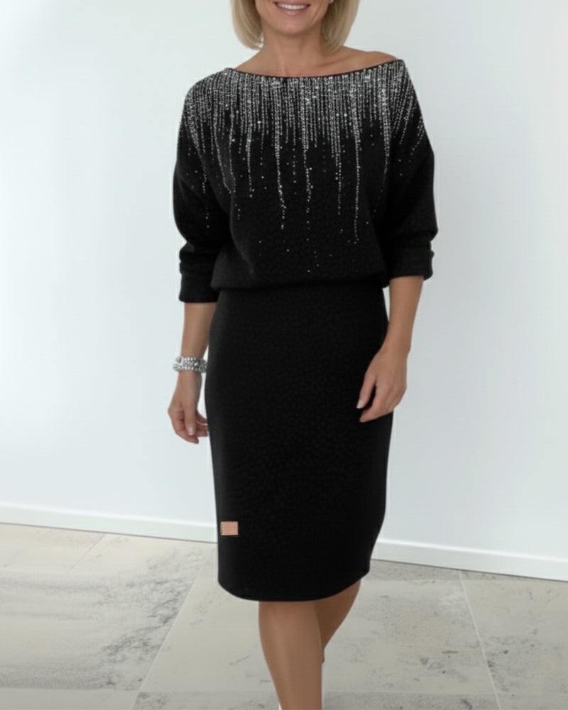 Klänning Stilfull Rund Halsringning Tryckt Långärmad