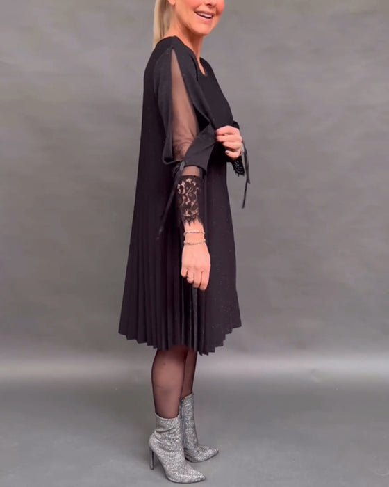 Patchwork spetsveckad enfärgad klänning