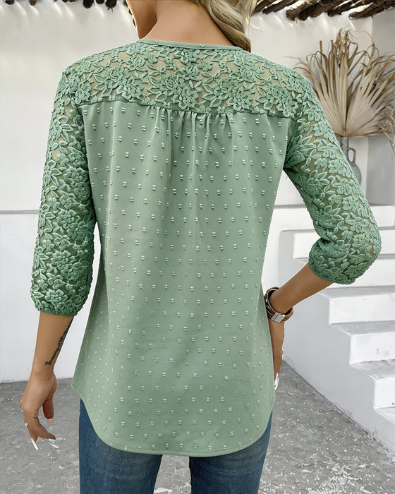 Blus Spets Patchwork 3D Blommig