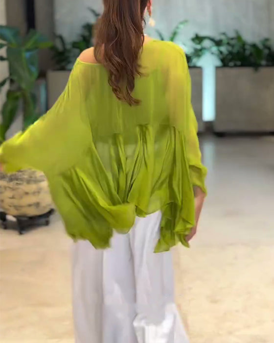 Blus Med Stilren Enfärgad Design