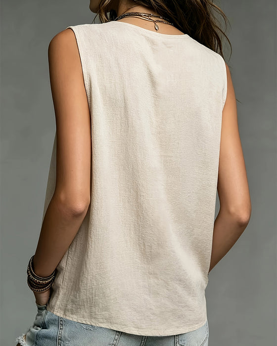 Blus Tank-Stil Ärmlös Rynkad V-Hals