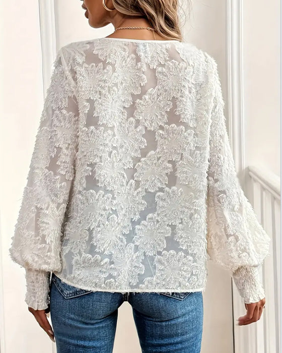 Blus Lyktsärmar Elegant V-ringning