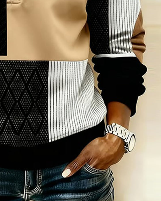 Sweatshirt Halv Dragkedja Fodrad Färgblockad
