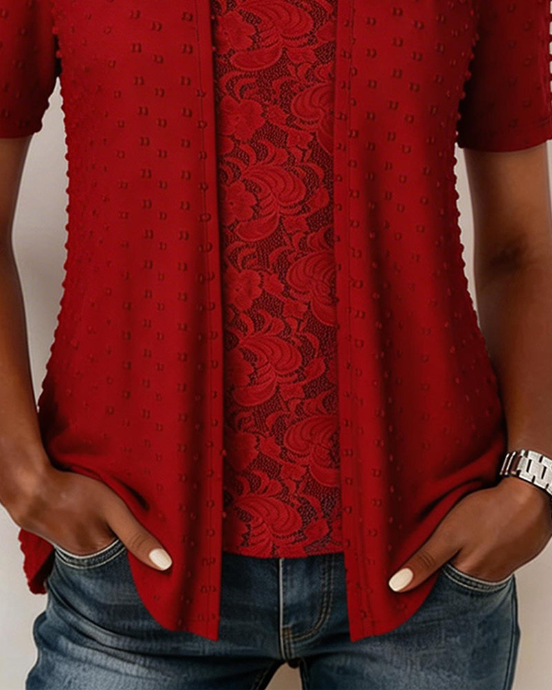 Blus Falsk Två Del Jacquard Spets Lapptäcke