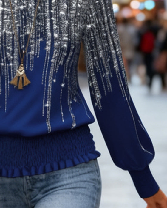 Modig Tryckt Långärmad Topp Med Runt Halsutsnitt