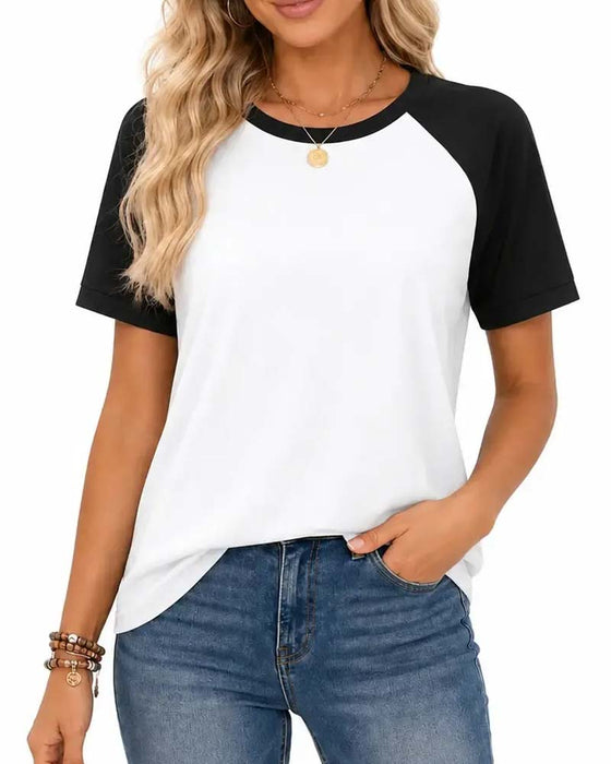 T-Shirt Rundhalsad Färgblock Raglan Ärm