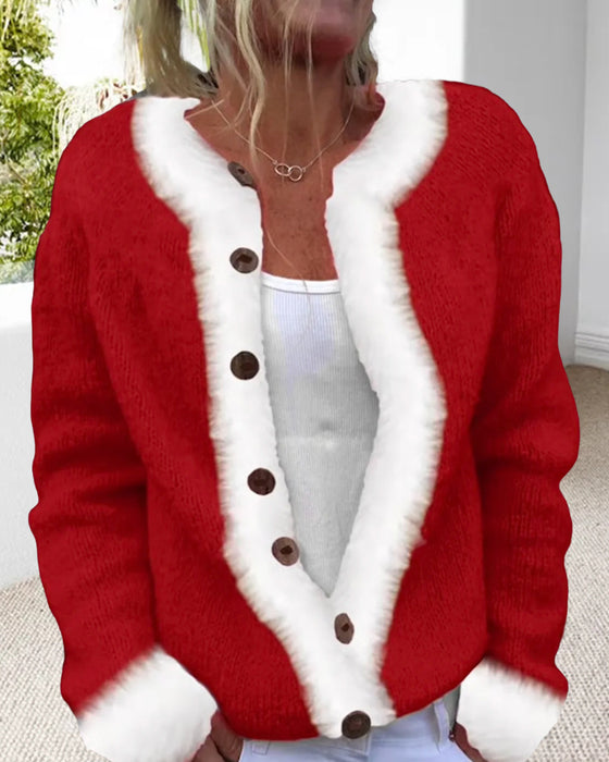 Färgkontrast Moderiktig Långärmad Cardigan