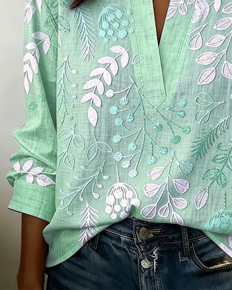 Blus Med Blommigt Mönster Och Ståkrage