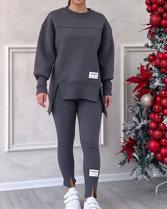 Set Tryckt Sweatshirt Och Joggingbyxor